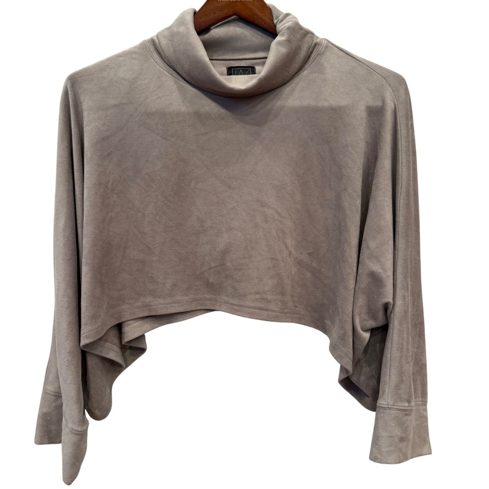Lime & Vine Turtleneck Cropped Velour Sweatshirt Women XS‎ Taupe Scandi